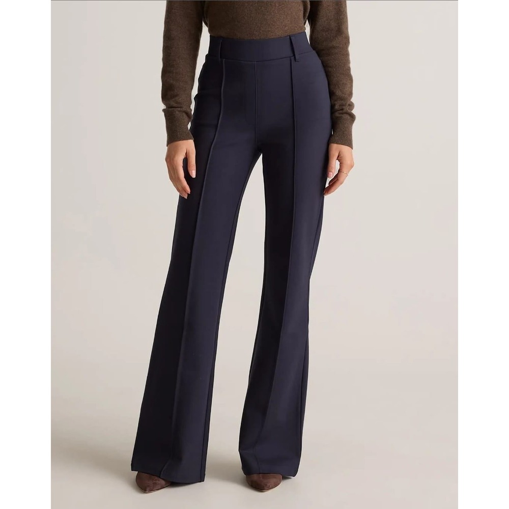 Quince Ultra-Stretch Ponte Flare Pants Charcoal Grey High Rise Pintuck Size M